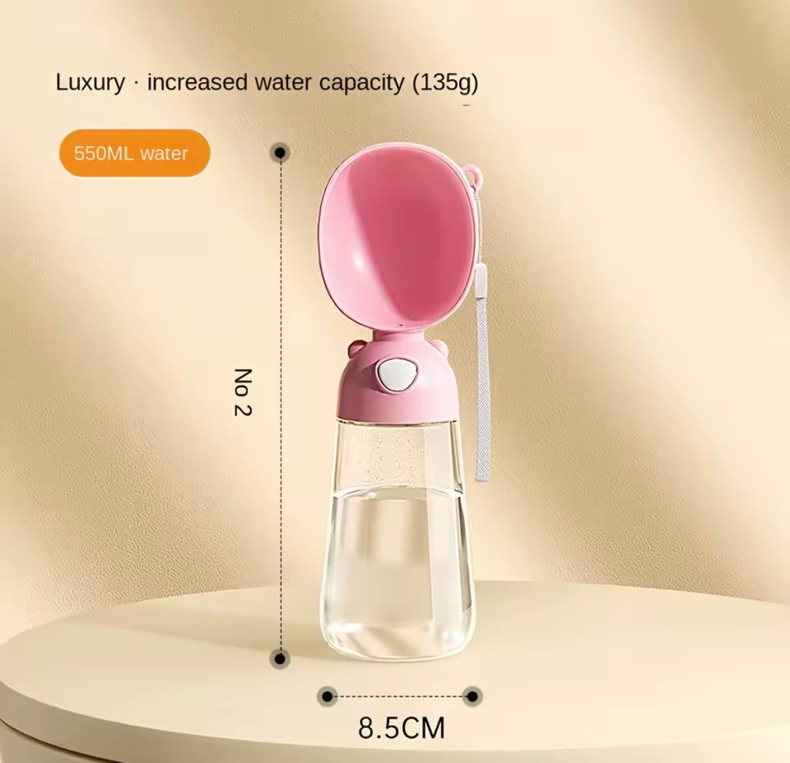 Pink water bottle with measurements on a beige background