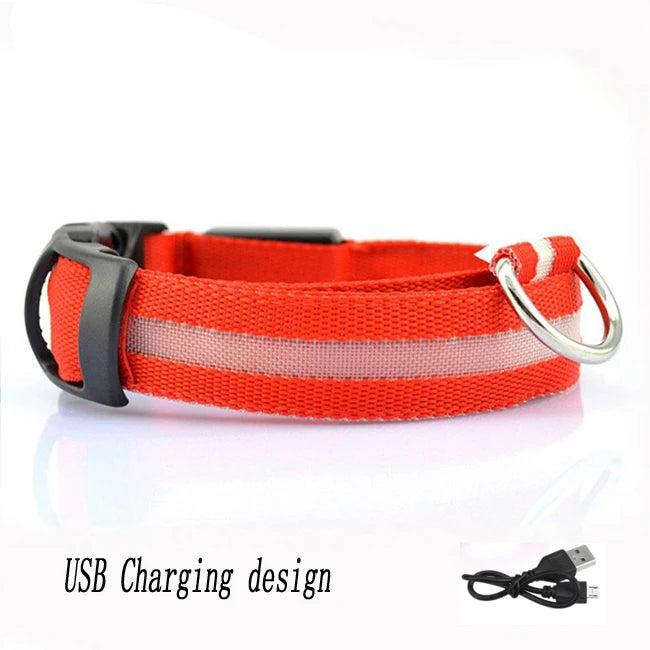 Red dog collar with USB charging design on a white background