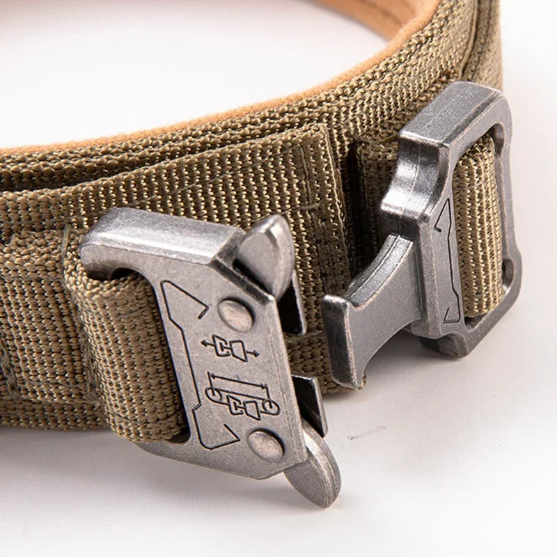 Heavy-duty training dog collar on Great Dane - Navy tactical collar with control handle for large breeds on winter walk
