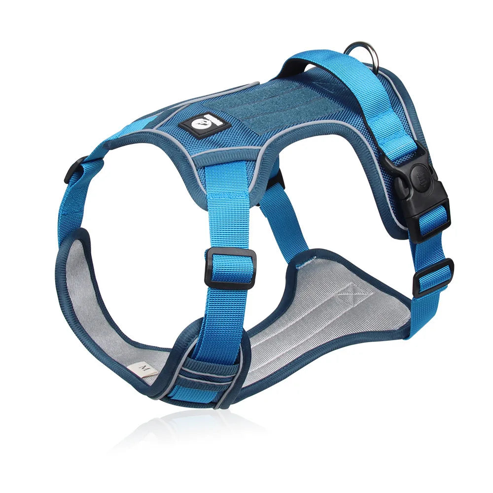 Blue reflective dog harness - Adjustable tactical vest with quick-release buckles for active dogs