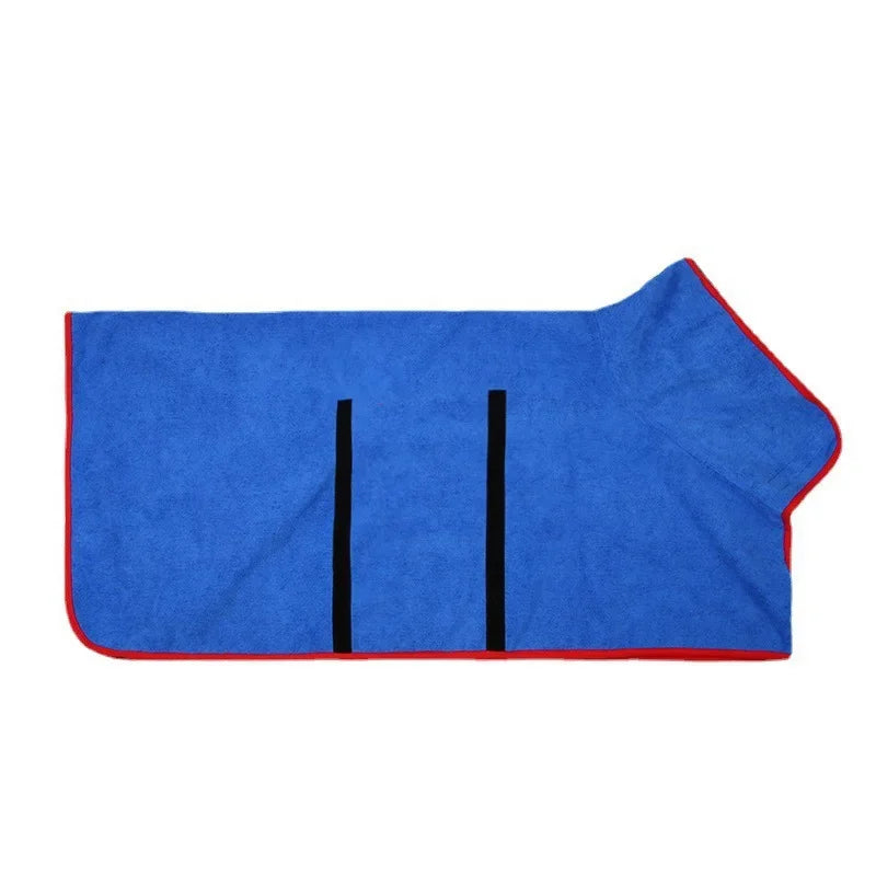 Blue towel with red border on a white background