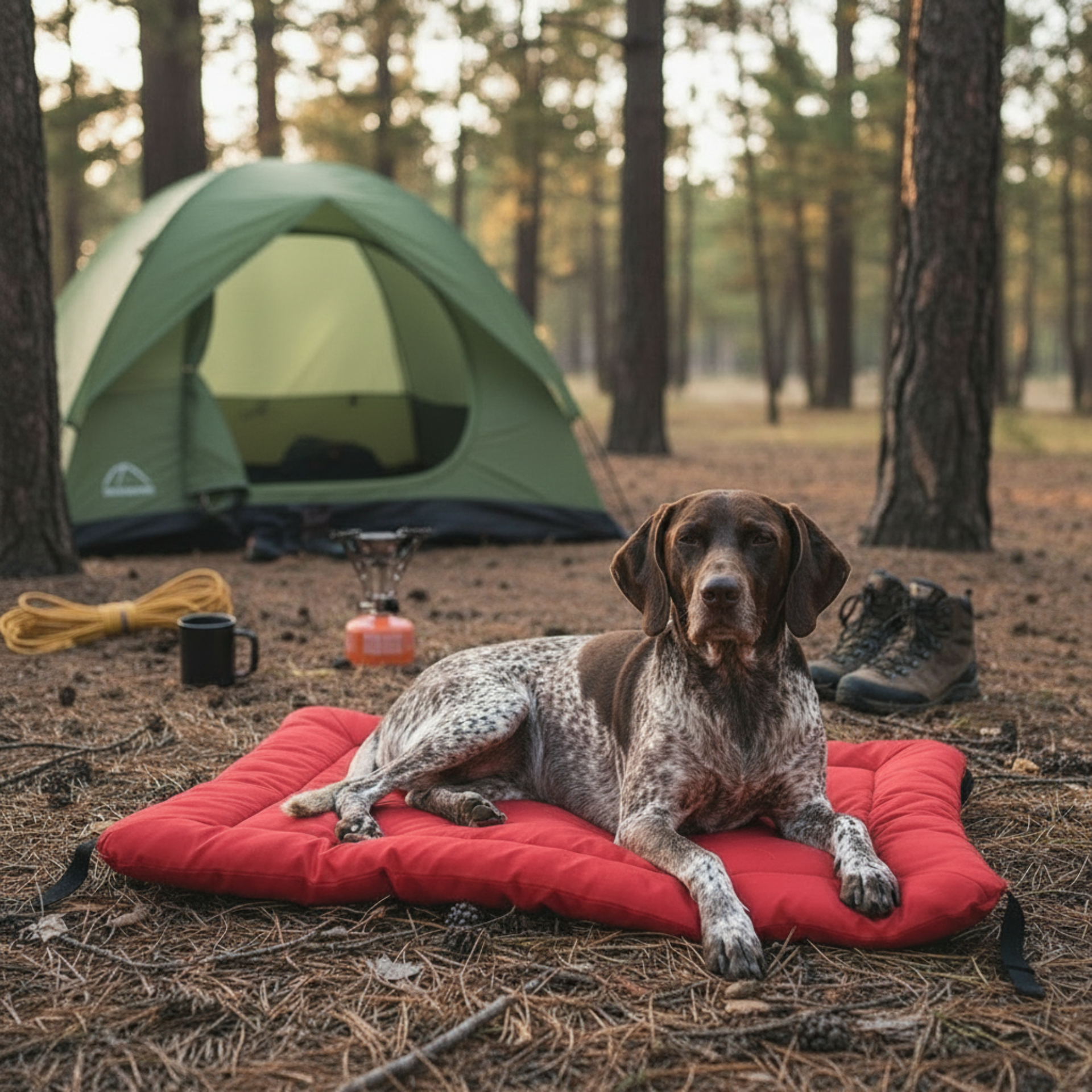 Camping scene with green tent