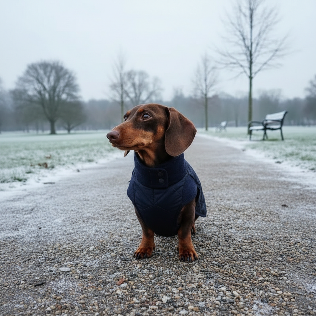 Dachshund winter vest - Cosy cotton padding designed for long-bodied small breeds in cold weather