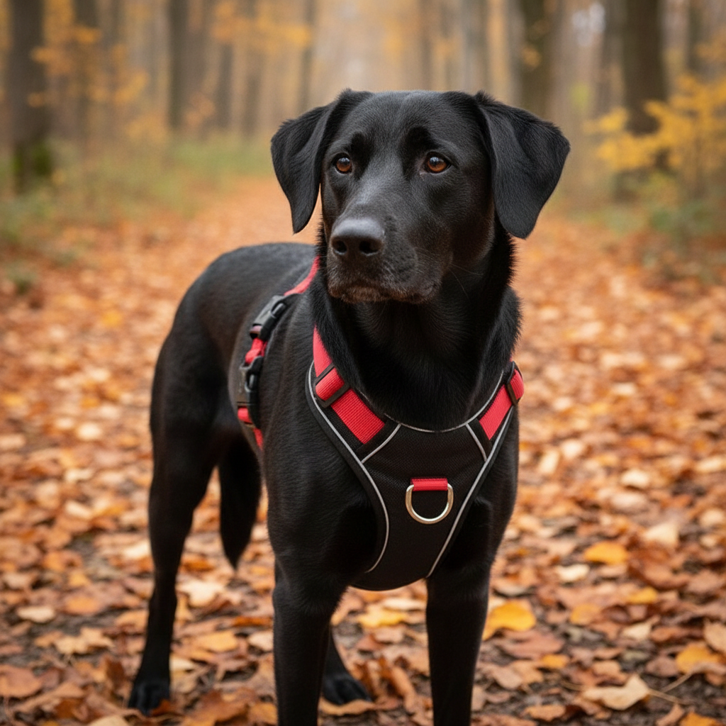 No-pull tactical harness front view - Adjustable chest strap with reflective strips for medium to large dogs