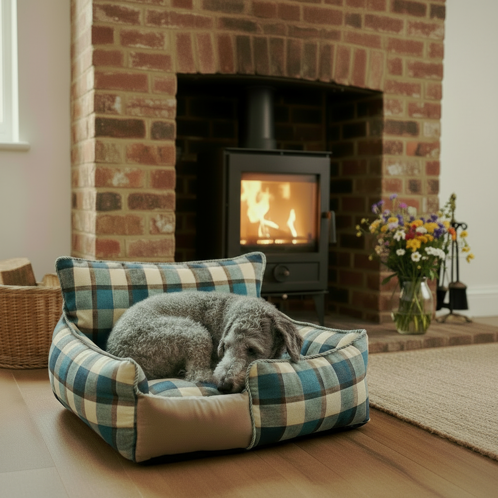 "Luxury Oxford tartan dog bed with raised sides - premium plush pet bed for medium to large dogs"