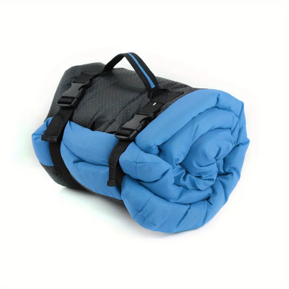 Blue sandbag with black straps on a white background