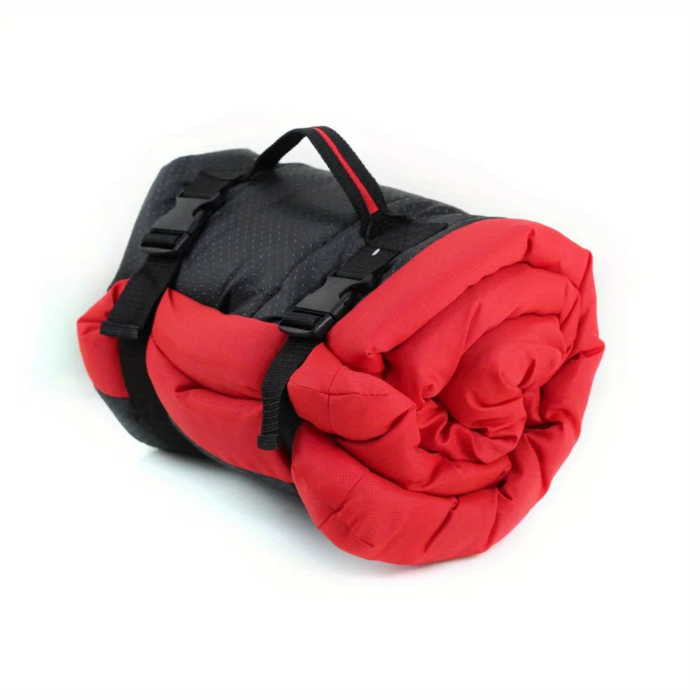 Red and black duffel bag on a white background