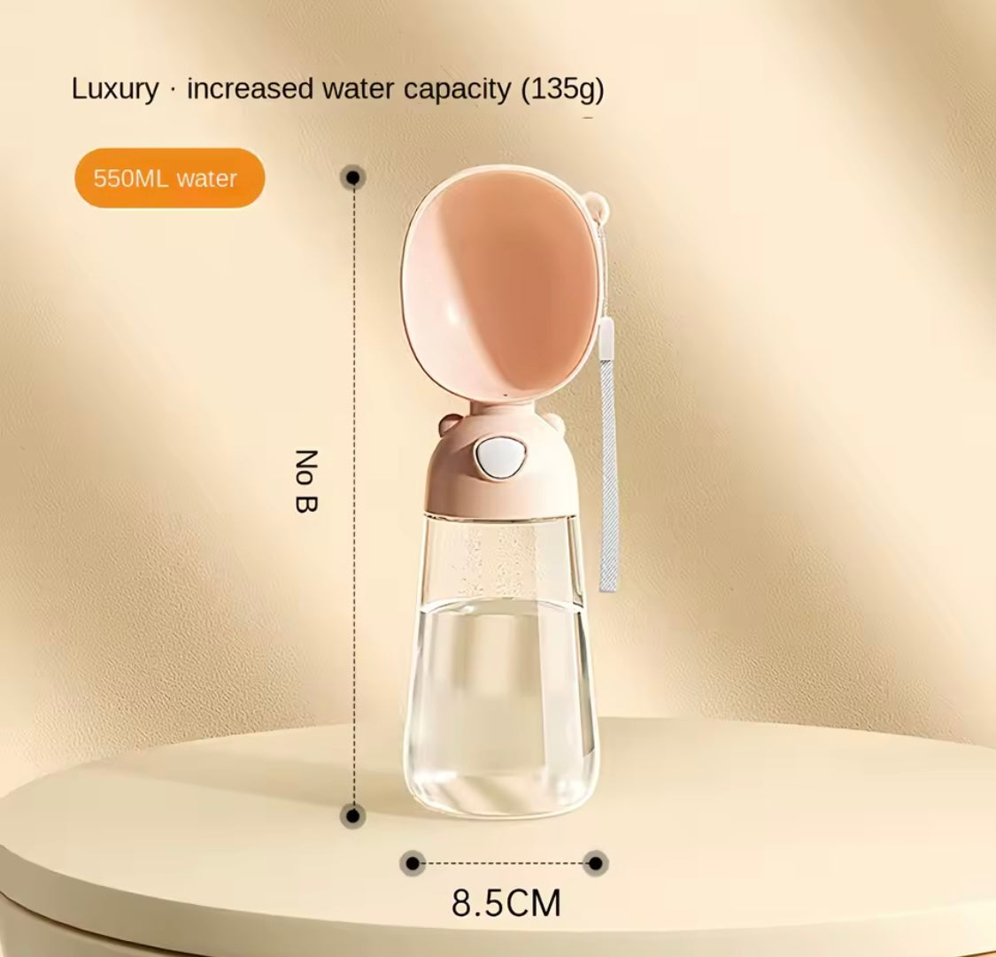 Pet water bottle with measurement details on a beige background