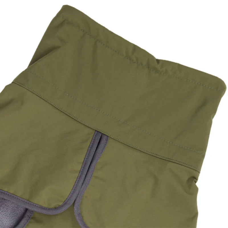 Waterproof dog winter coat folded view - Durable fleece construction with reinforced trim for large breeds
