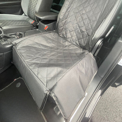 Car seat cover on a vehicle seat with quilted design