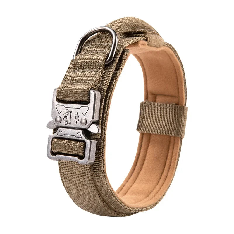 Beige tactical dog collar with padded lining - Comfortable training collar for medium to large breed dogs