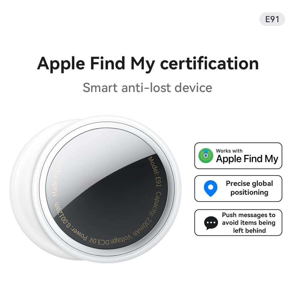 Smart anti-lost device with Apple Find My certification on a white background