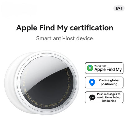 Smart anti-lost device with Apple Find My certification on a white background
