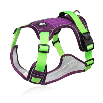 Purple tactical dog harness - No-pull training vest with reflective safety strips for medium to large breeds