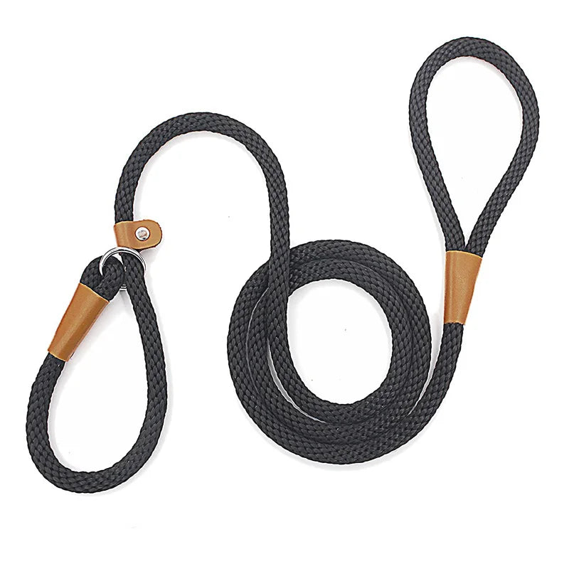 Premium rope slip lead features and benefits - quick release adjustable dog training lead with leather detail
