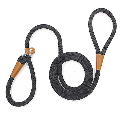 Premium rope slip lead features and benefits - quick release adjustable dog training lead with leather detail