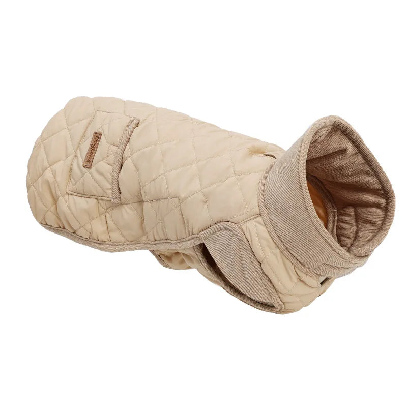 Beige quilted vest for small dogs - Warm cotton winter coat tailored for Dachshund fit