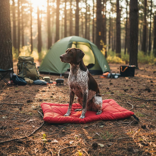 Alternative camping scene with German Shorthaired Pointer