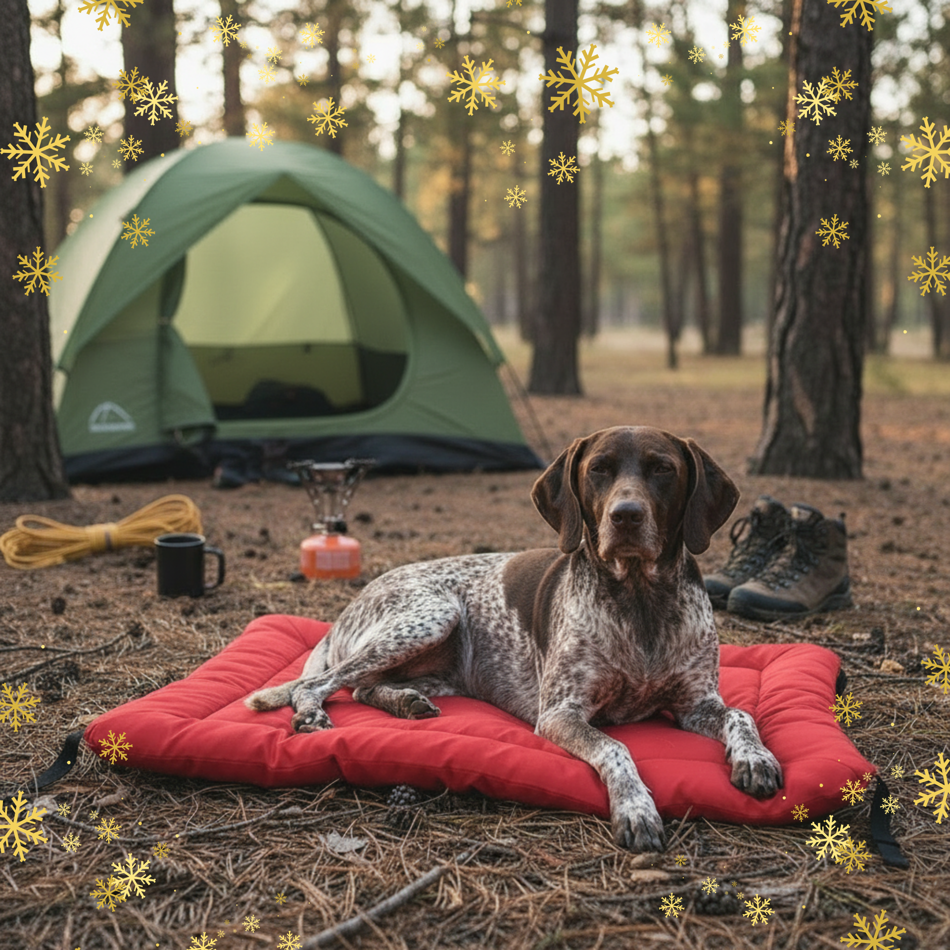 Camping scene with green tent