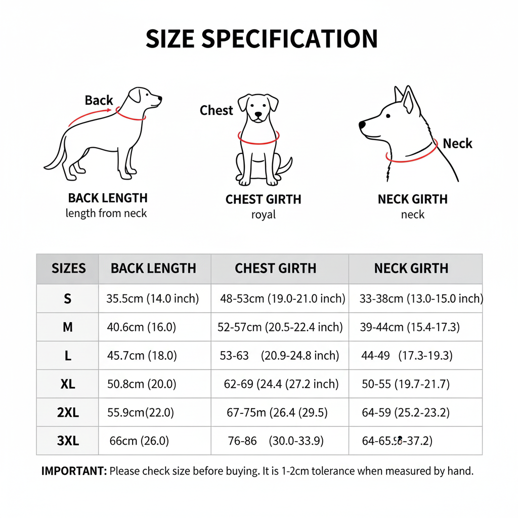 Clean size specification chart