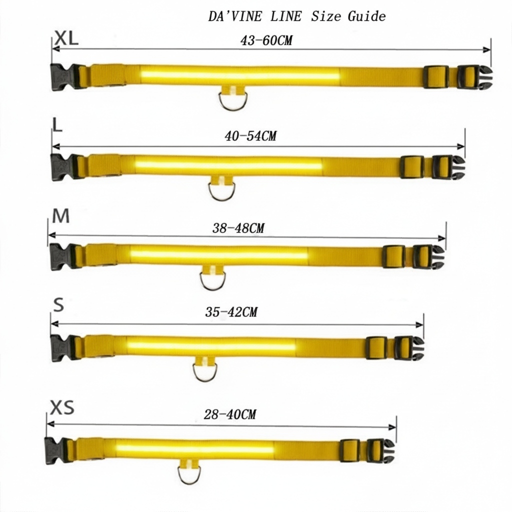 DA'VINE LINE yellow LED collar size guide