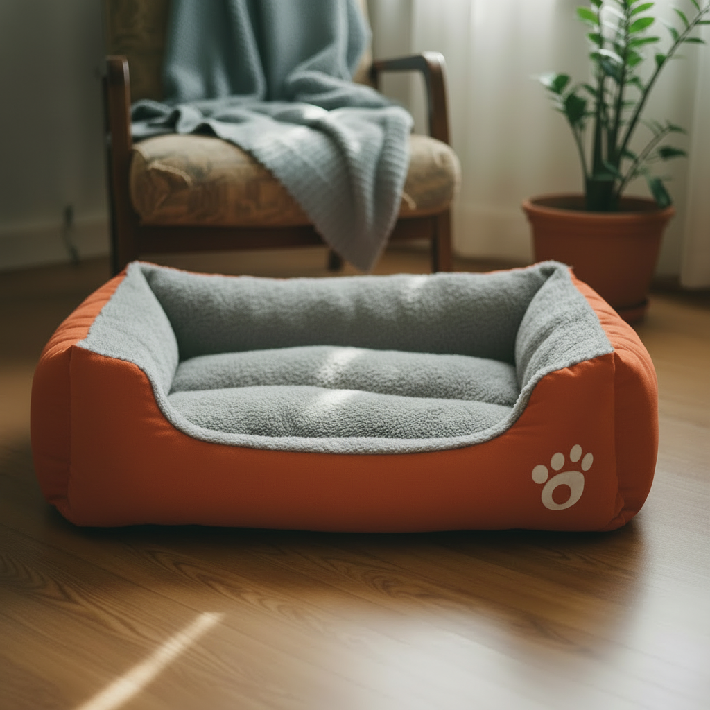 Orange dog bed in matching scene