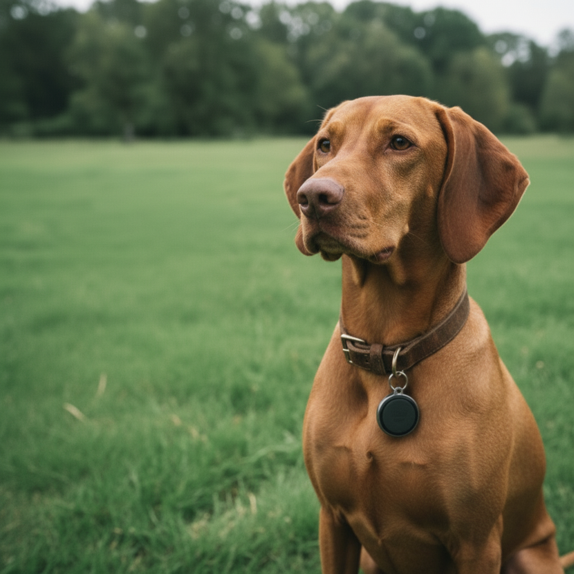 Realistic outdoor snapshot with Vizsla