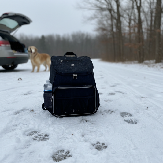 Realistic winter backpack snapshot