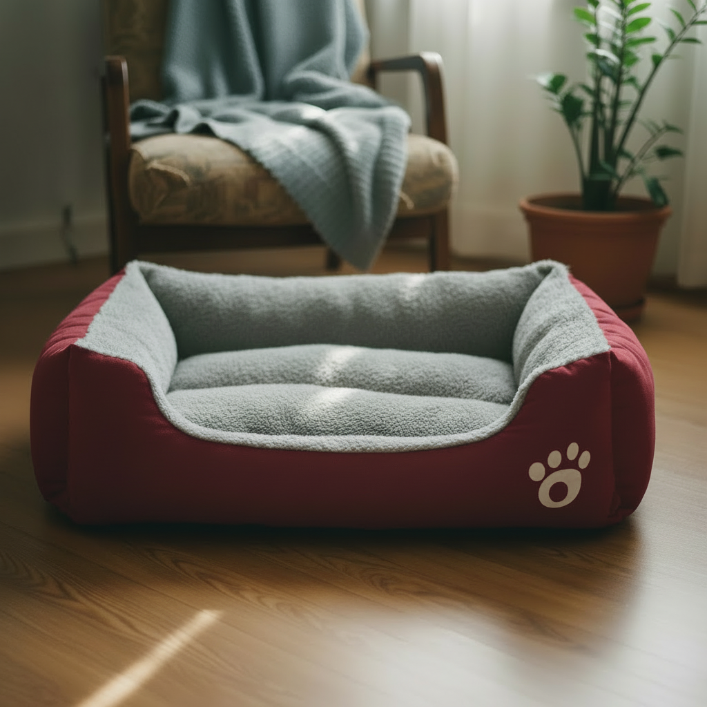 Red dog bed in matching scene