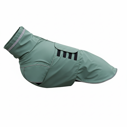 Sage green dog coat without any toggles