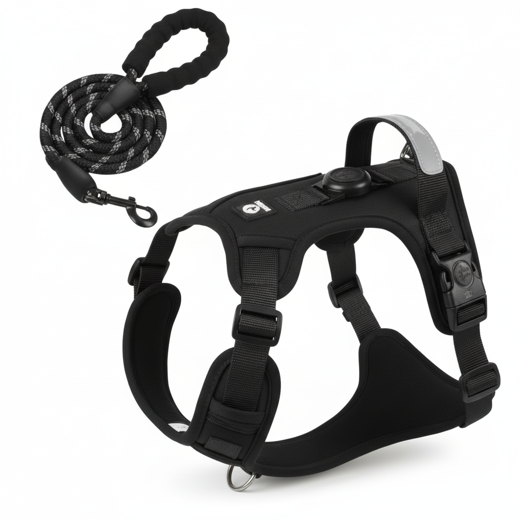 Ultra Sharp Black Harness with Leash - Matched Position