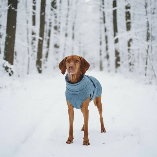 Large dog winter snowsuit - Vizsla in waterproof fleece coat with reflective safety strips for cold weather